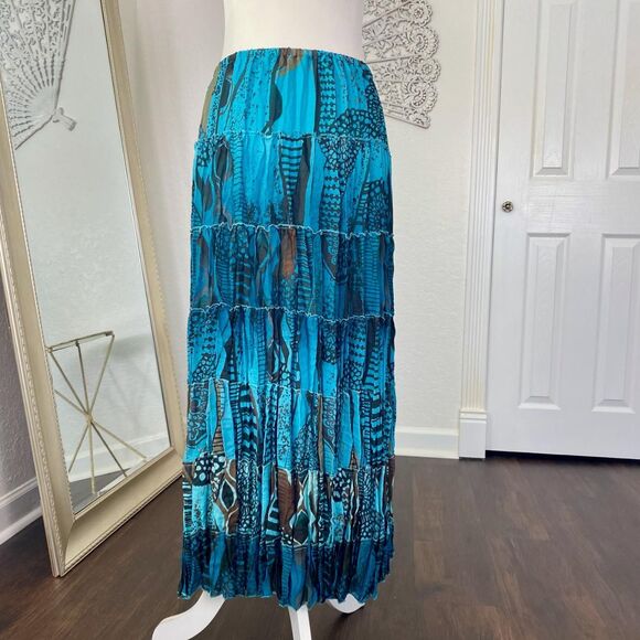 Mermaid Siren Core Blue Teal Brown Paisley Bohemian Midi Maxi Skirt L Large - Picture 3 of 7